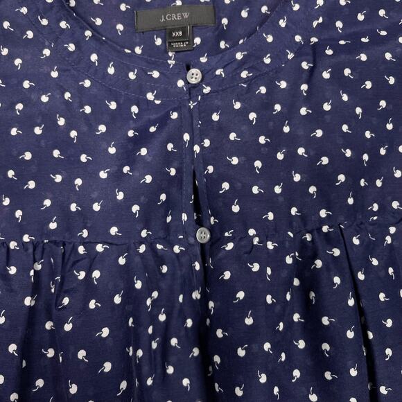 J Crew Womens 2XS Navy Blue Ruffle Tiny Cherries Printed Blouse Top Long Sleeve - Picture 5 of 14